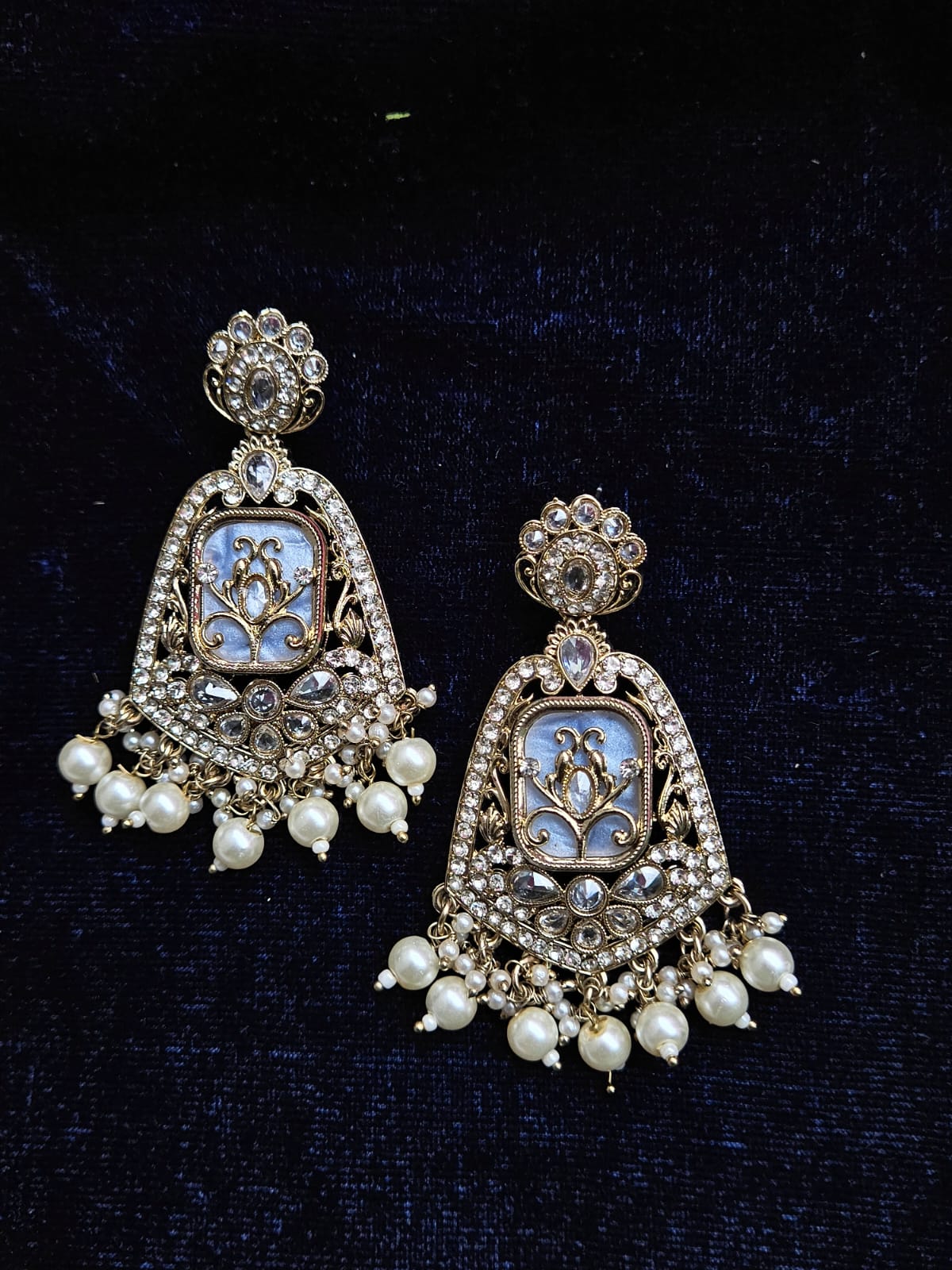 Antique Kundan Earrings with Pearl Drops & Meenakari Detail