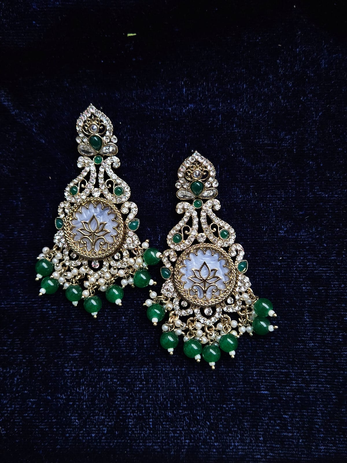 Royal Lotus Kundan Earrings with Emerald Beads