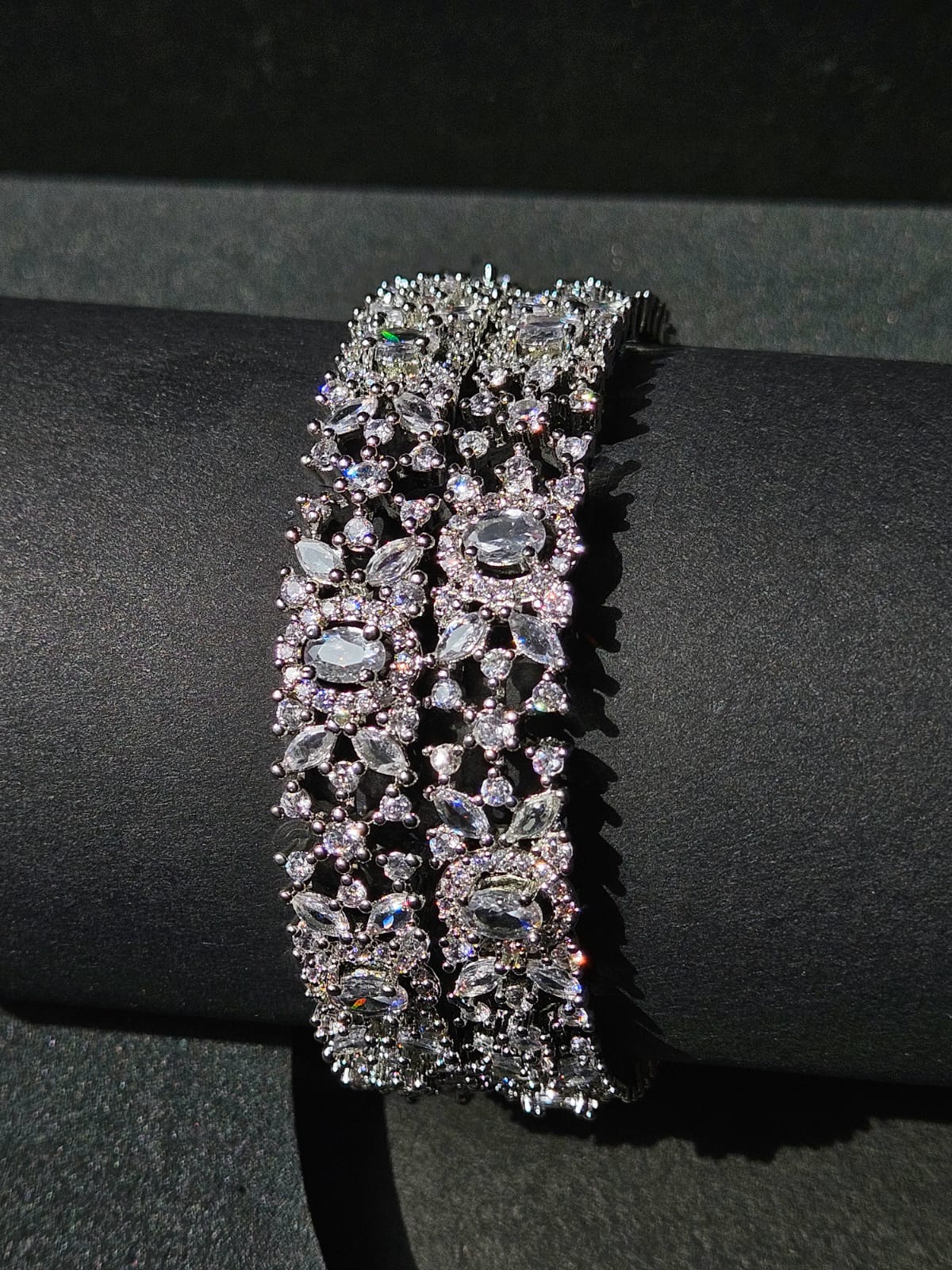 Luxé Crystal & Silver Plated Statement Bangles (Pair)