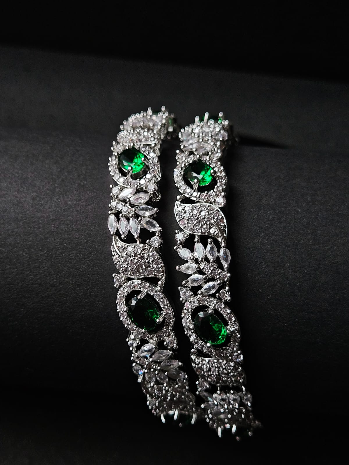 Emerald Enchant – Green Stone & Diamond Bangles