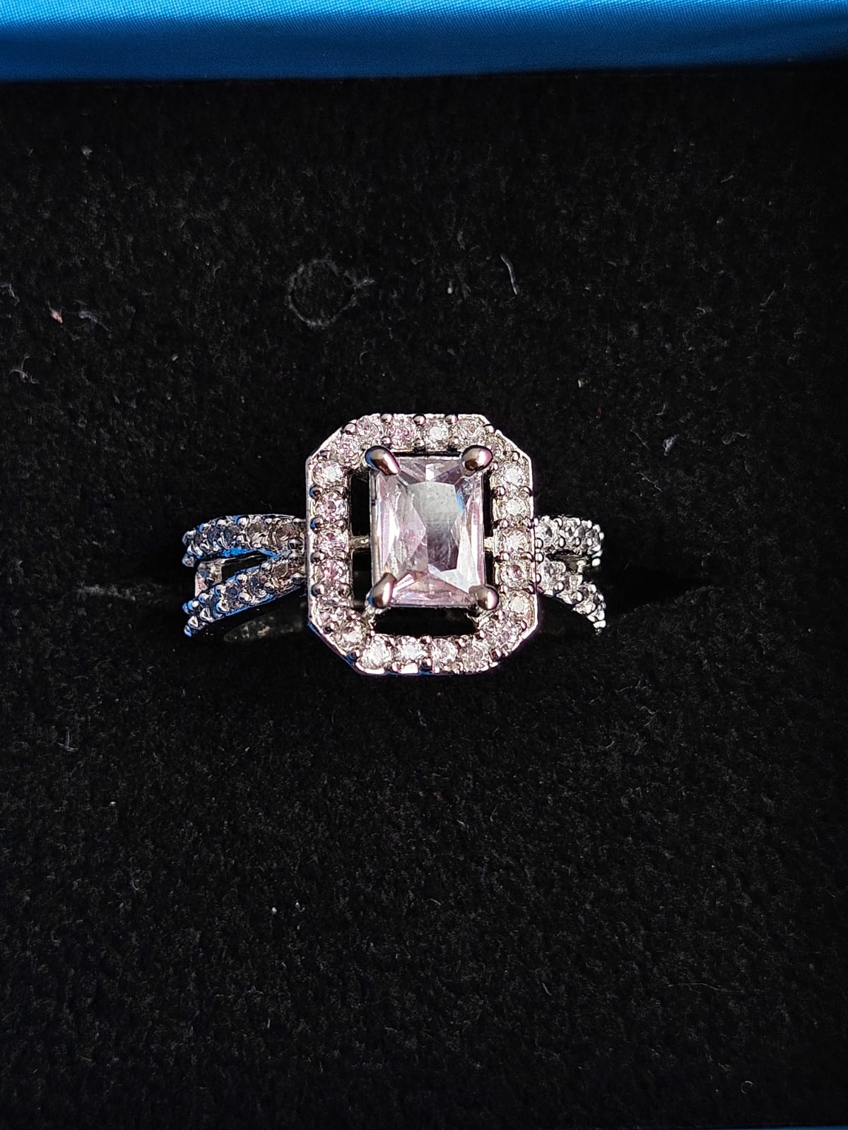 "Emerald-Cut Halo Split-Band Ring"