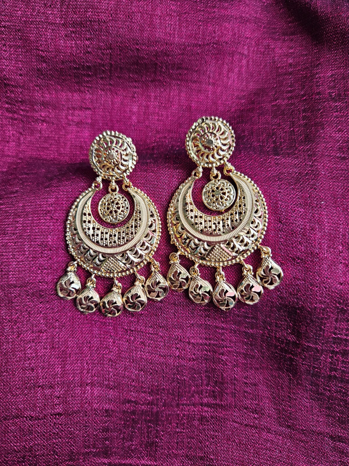 Golden Ornate Chandbali Earrings