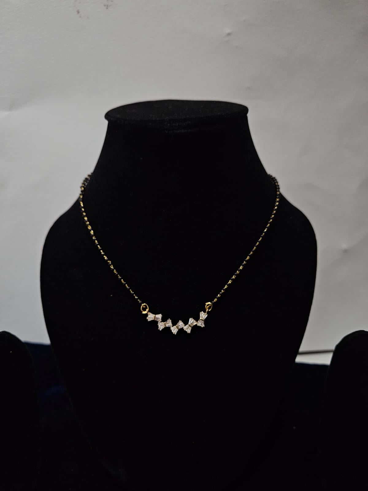 Zigzag Design Black Bead Mangalsutra with Studded Pendant