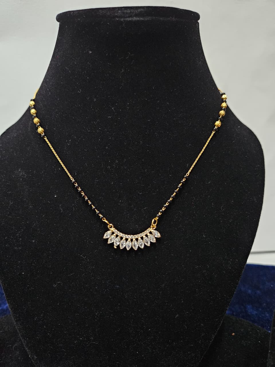 Sparkling Half-Moon Black Bead Necklace