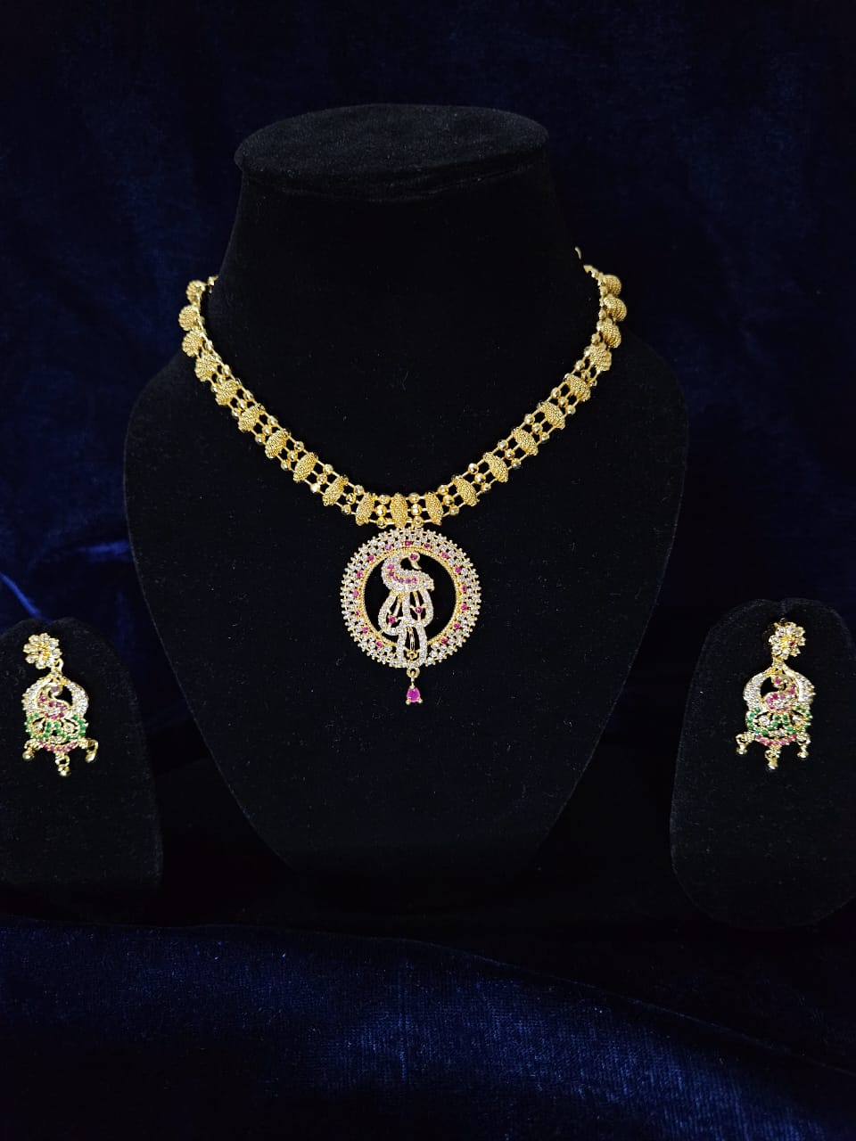 Peacock-Inspired Golden Necklace Set