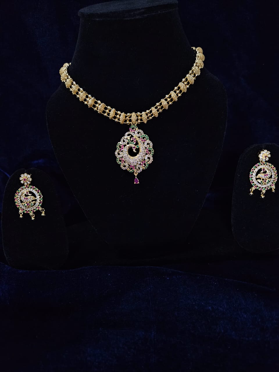 Peacock-Inspired Golden Necklace Set