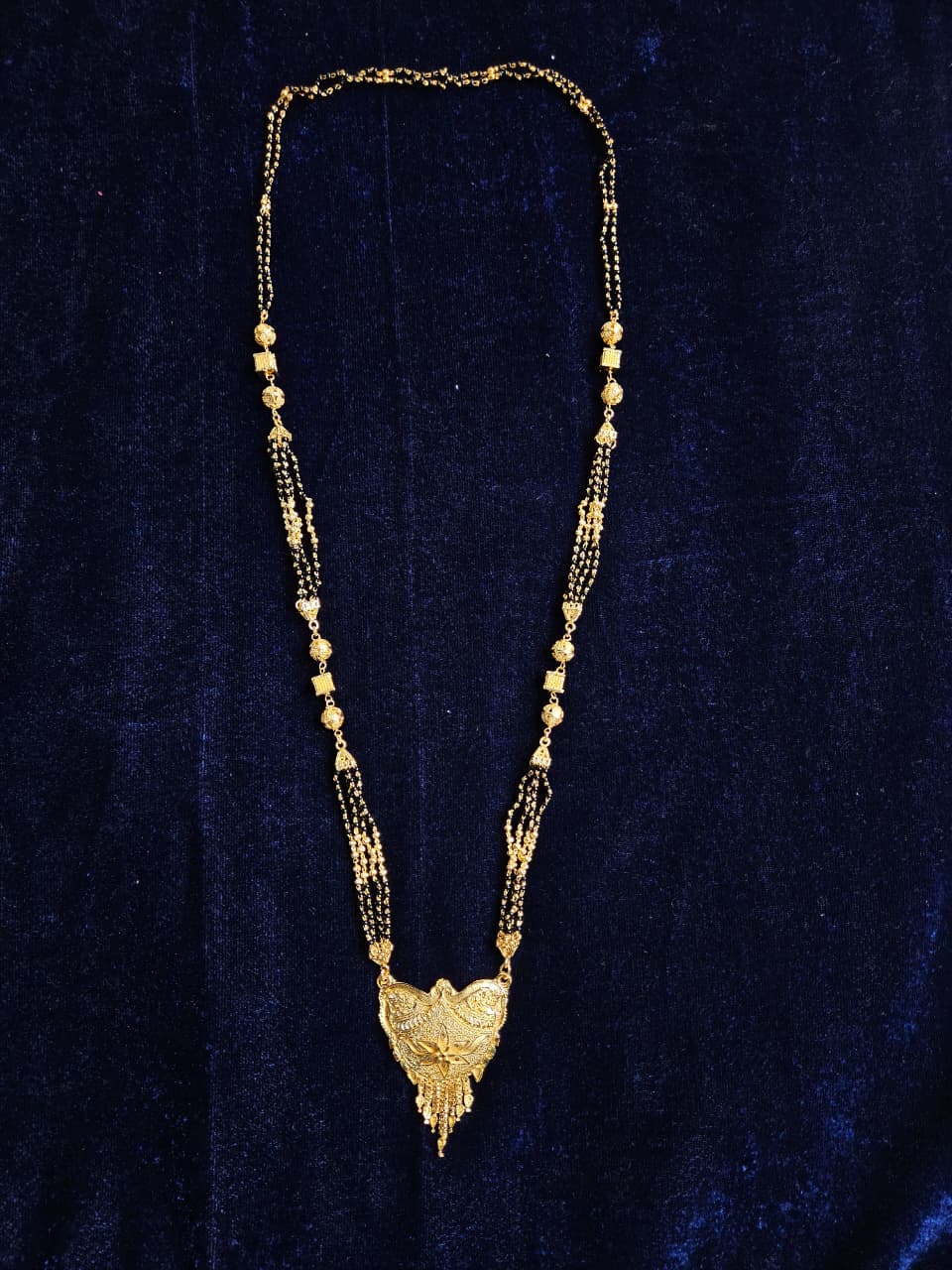 Ornate Gold Butterfly Mangalsutra with Black Beads