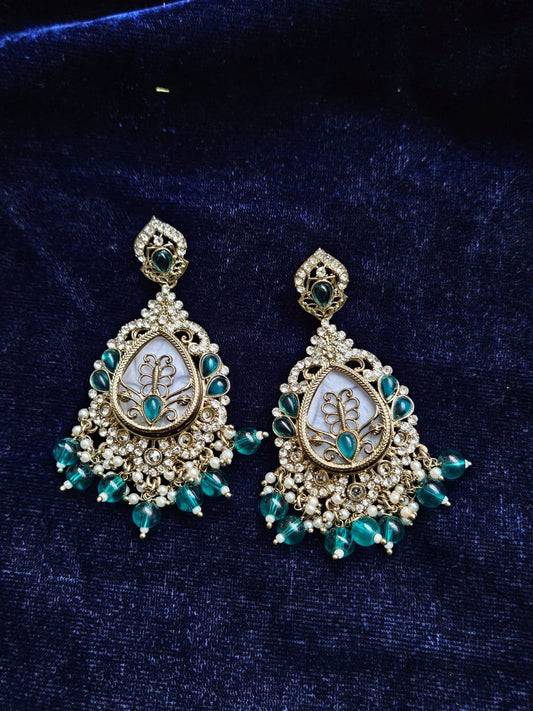 Aqua Glow Kundan Earrings – Regal Teardrop Charm