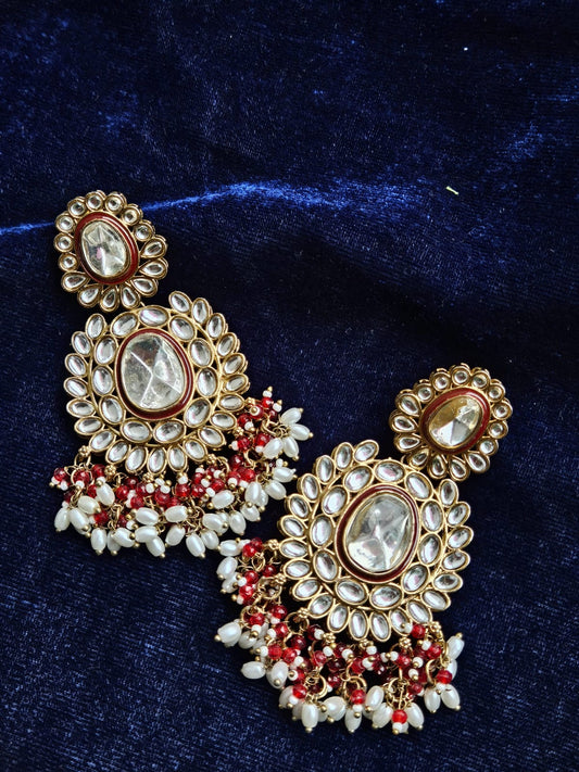 Regal Kundan Chandbali Earrings with Pearl & Ruby Drops