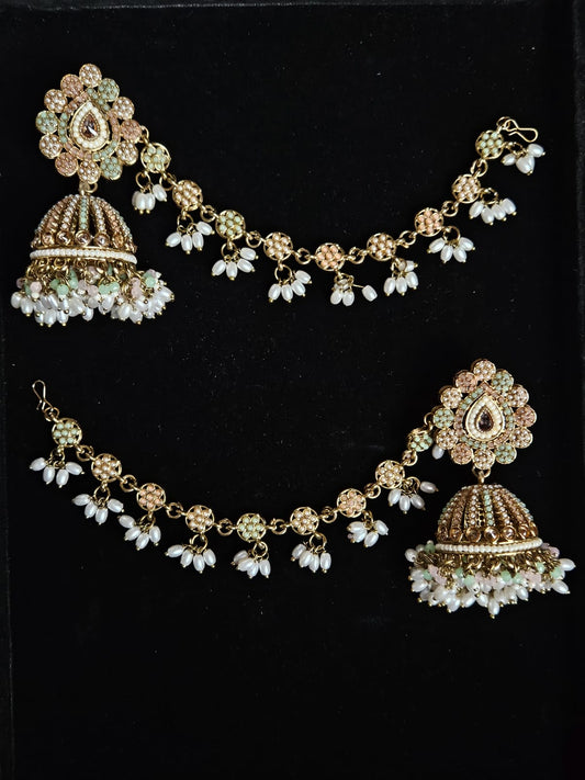 Royal Bridal Jhumka with Pearl & Chain Elegance
