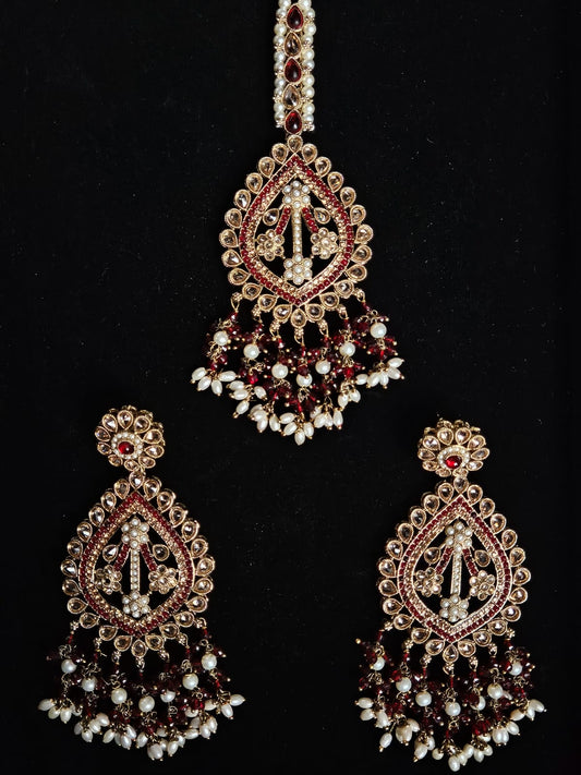 Royal Red & Pearl Jhumka Set with Designer Pendant