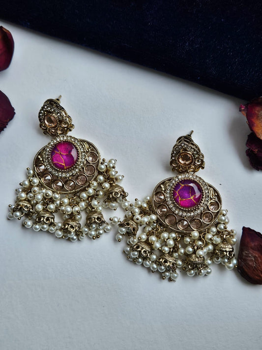 Royal Meenakari Earrings with Pearl Jhumka Drops