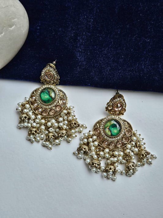 Royal Meenakari Earrings with Pearl Jhumka Drops