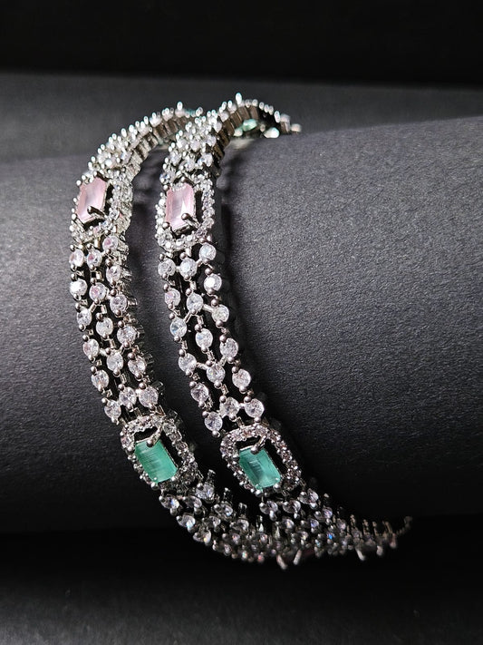 Eternal Harmony – Pink & Green Stone Diamond Bangles