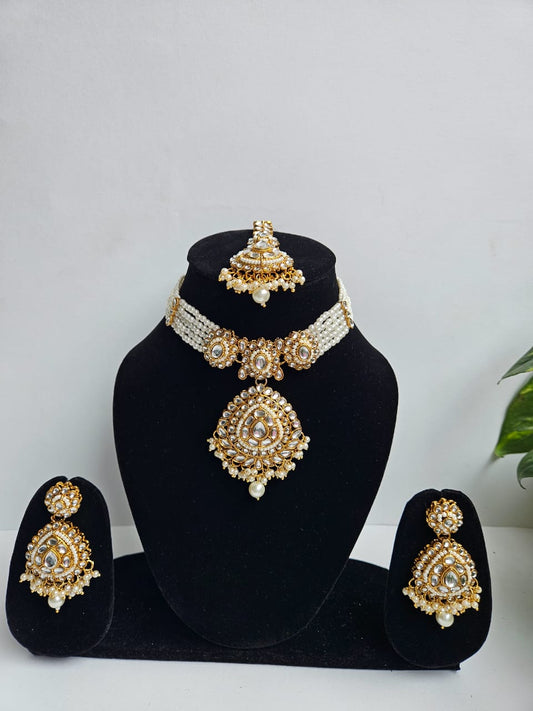 Graceful Pearl Majesty – Layered Beaded Bridal Necklace Set