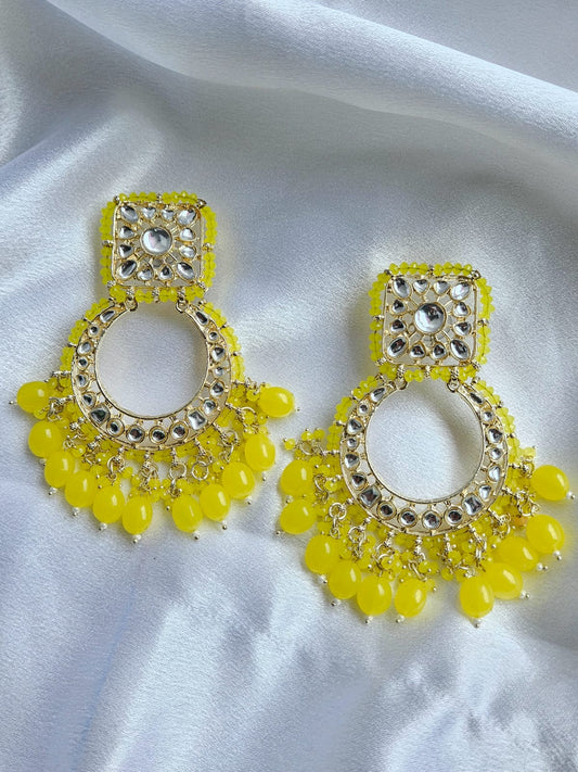 Sunshine Glow – Yellow Kundan Chandbali Earrings