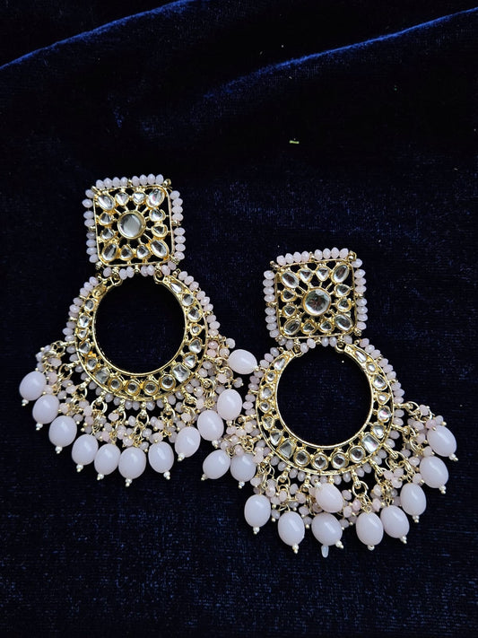 ✨ Blush Elegance Kundan Chandbali Earrings ✨