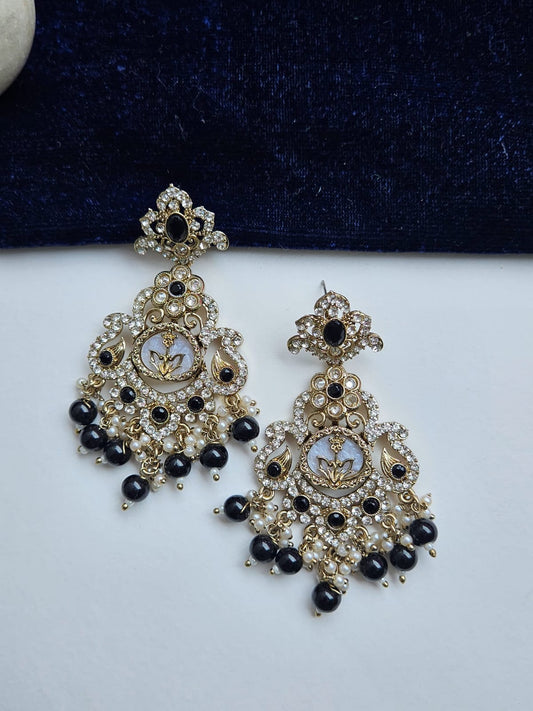 Majestic Black Onyx Kundan Lotus Earrings