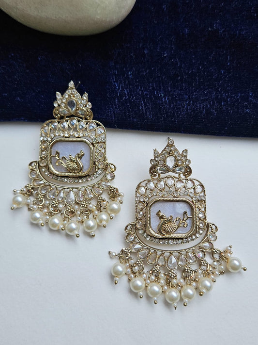 Royal Peacock Kundan Earrings with Pearls