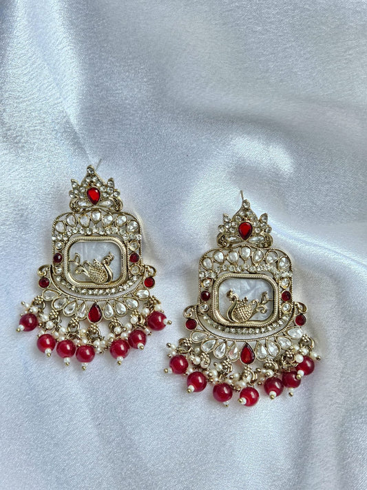 Royal Peacock Kundan Earrings with Pearls