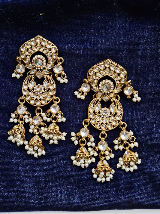 Mughal Majesty Kundan Jhumka Chandeliers – Pearl Drape