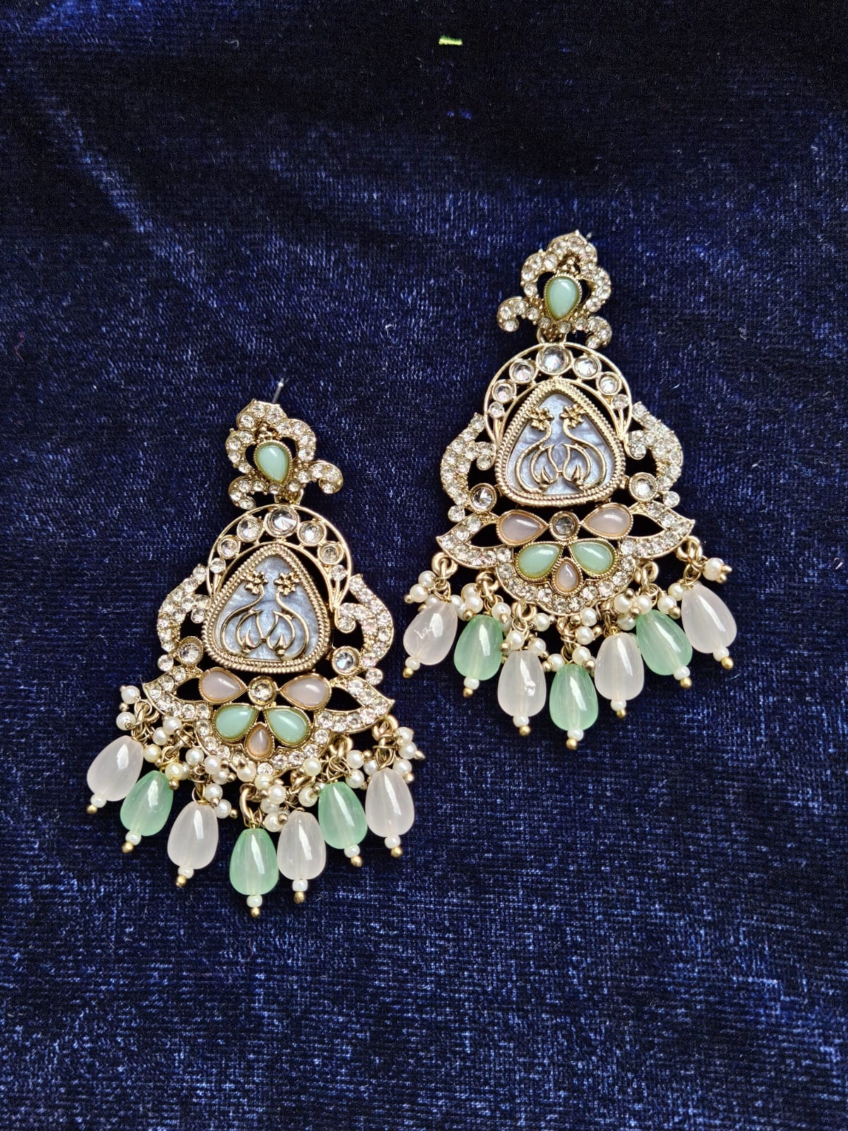 Pastel Grace Kundan Chandbali Earrings – Mint & Blush Drops