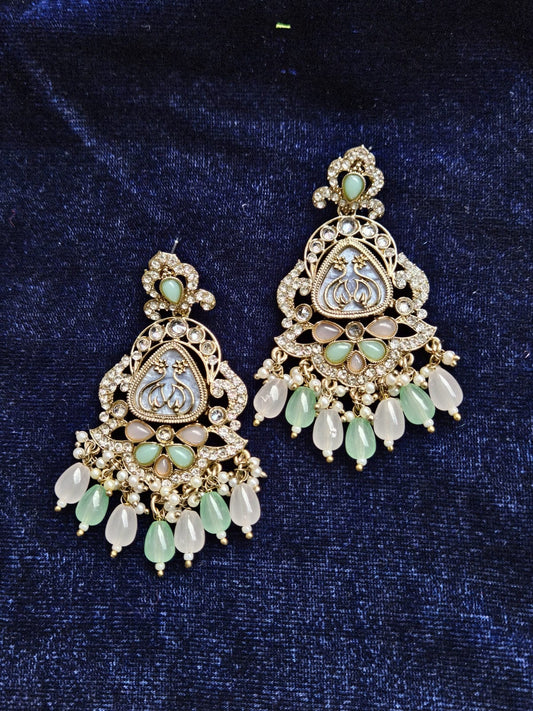 Pastel Grace Kundan Chandbali Earrings – Mint & Blush Drops