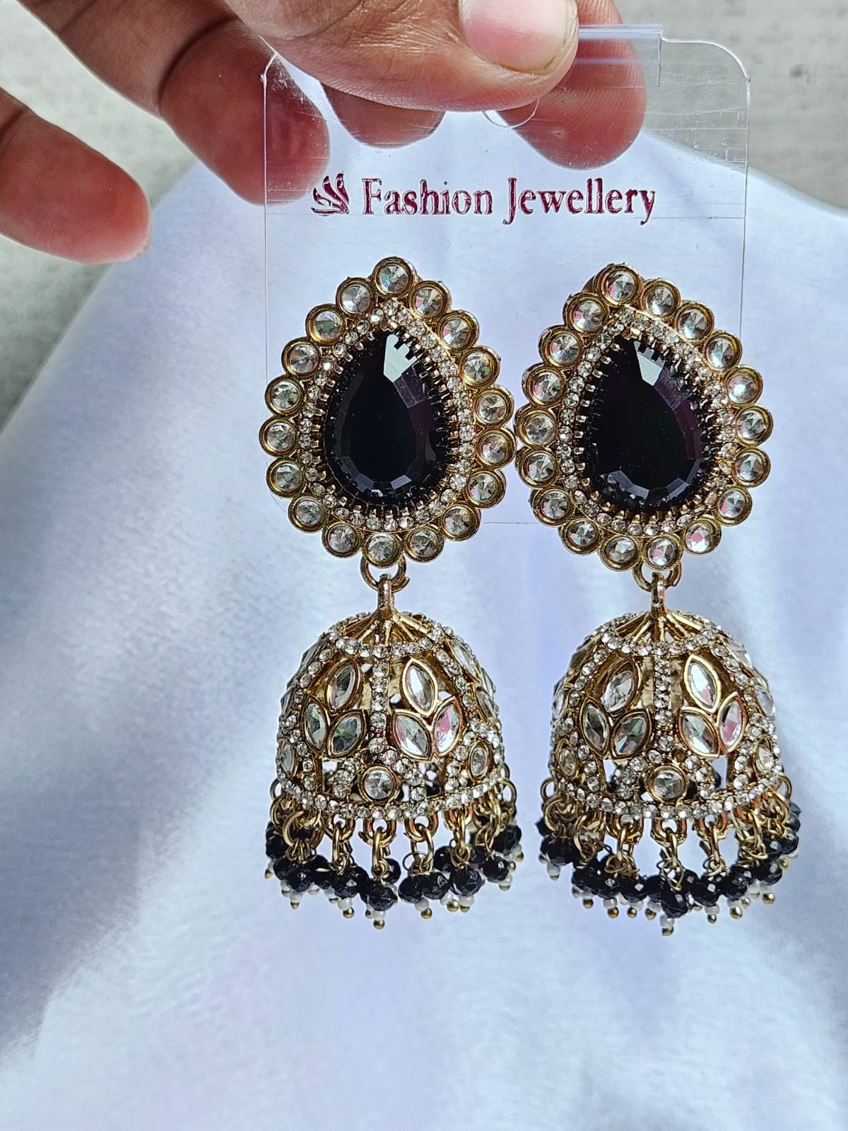 Royal Black Stone Jhumka Earrings