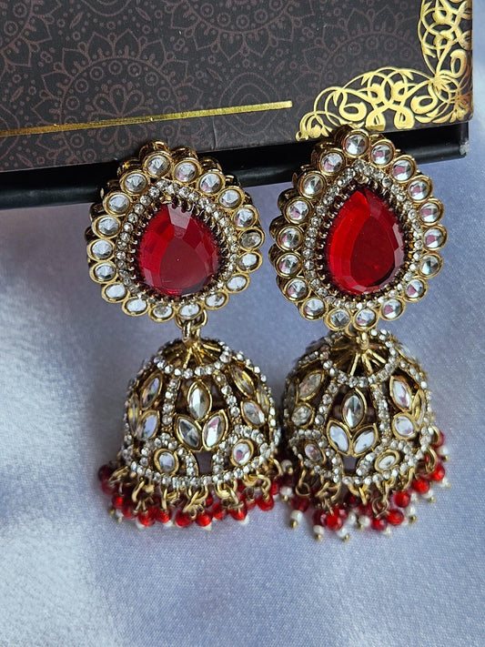 Royal Red Stone Jhumka Earrings