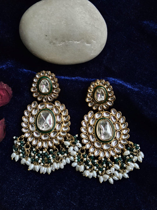 Royal Kundan Earrings with Pearl Drops