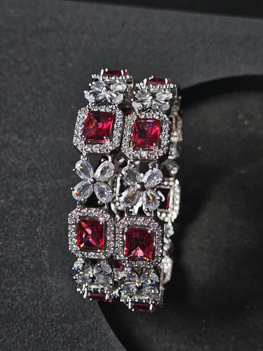 Regal Radiance – Ruby & Diamond Floral Bangles