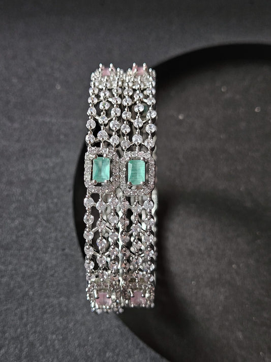 Eternal Harmony – Pink & Green Stone Diamond Bangles