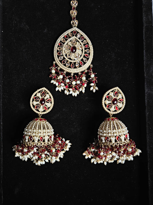 Regal Ruby & Pearl Jhumka Set with Statement Pendant