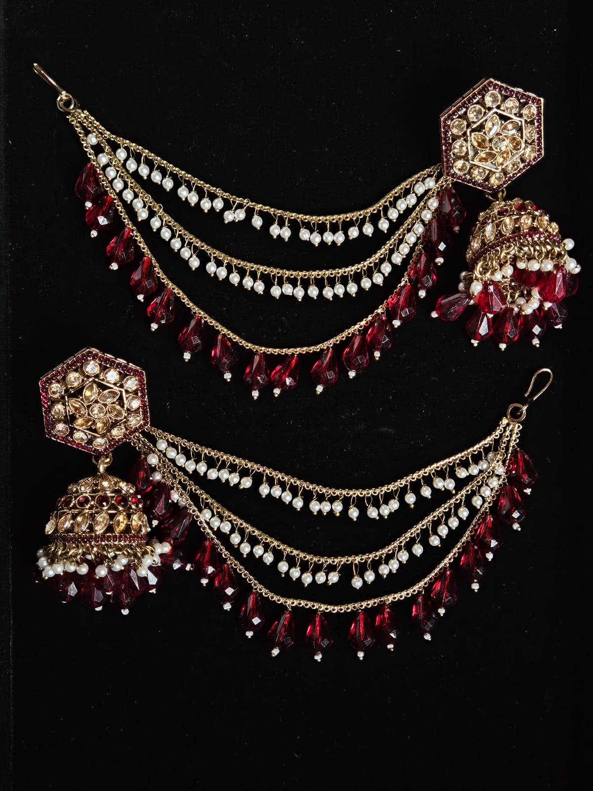 Ruby Cascade Bridal Jhumka with Pearl Layers