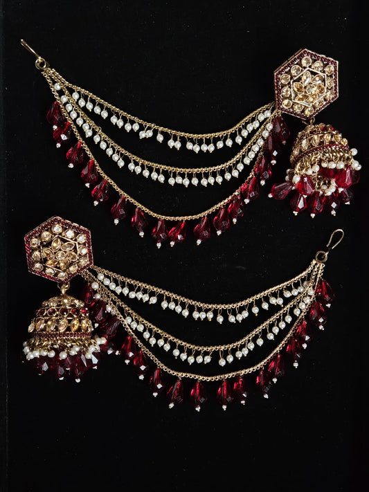 Ruby Cascade Bridal Jhumka with Pearl Layers
