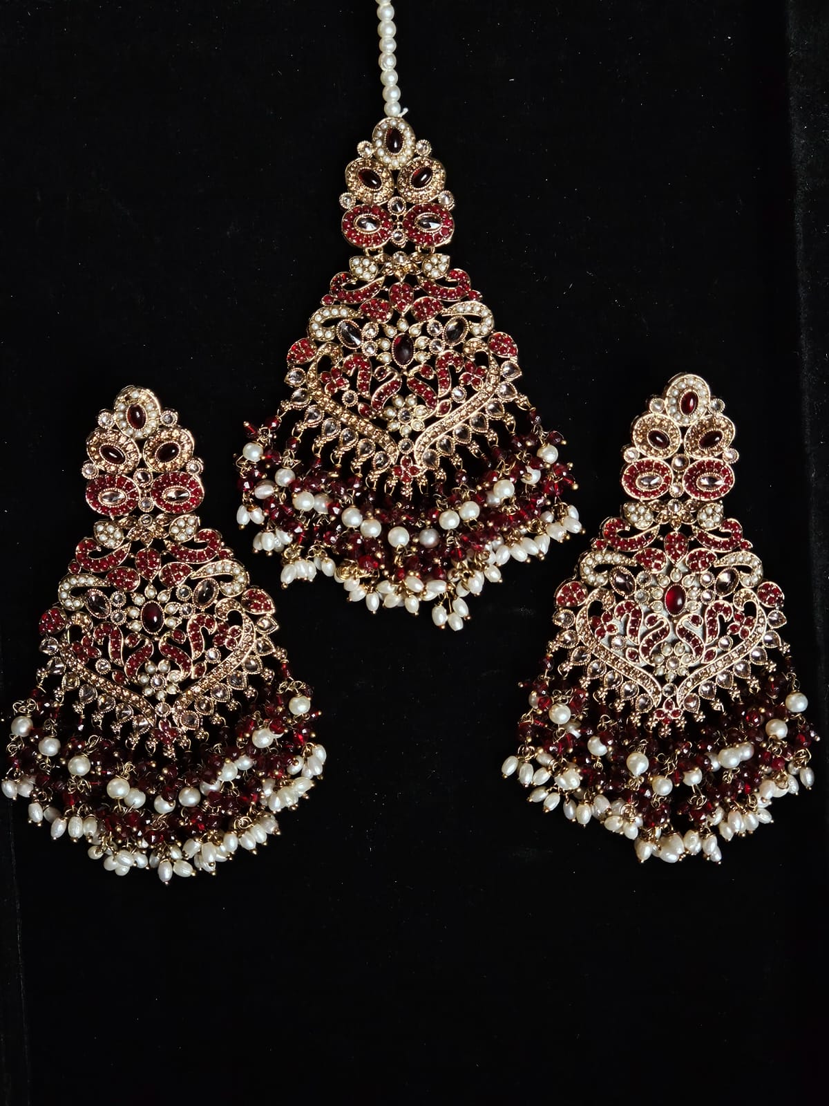 Majestic Ruby & Pearl Jhumka Set with Antique Finish