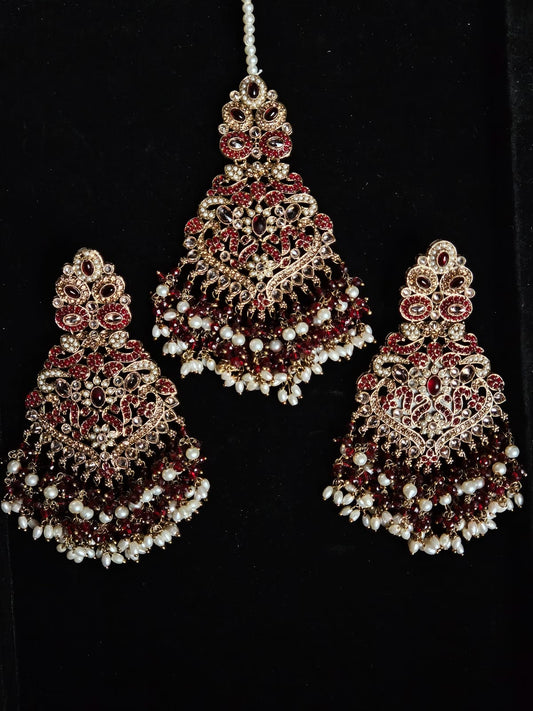 Majestic Ruby & Pearl Jhumka Set with Antique Finish