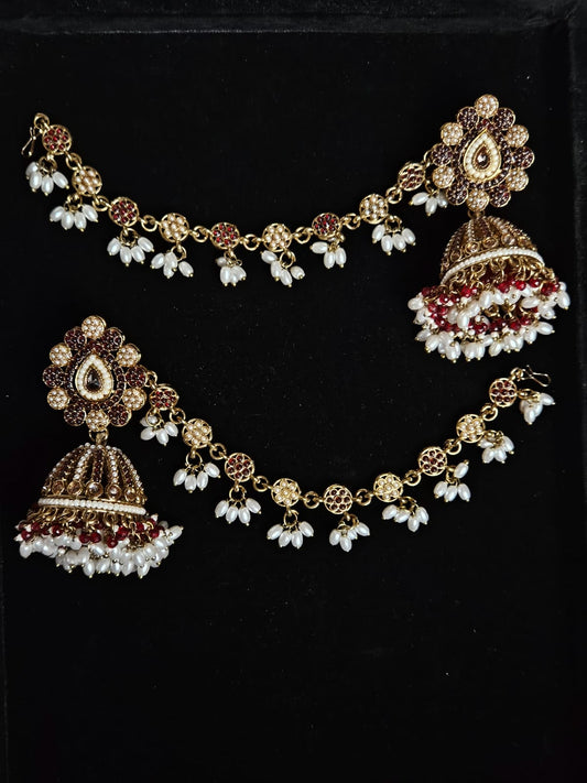 Royal Bridal Jhumka with Pearl & Chain Elegance