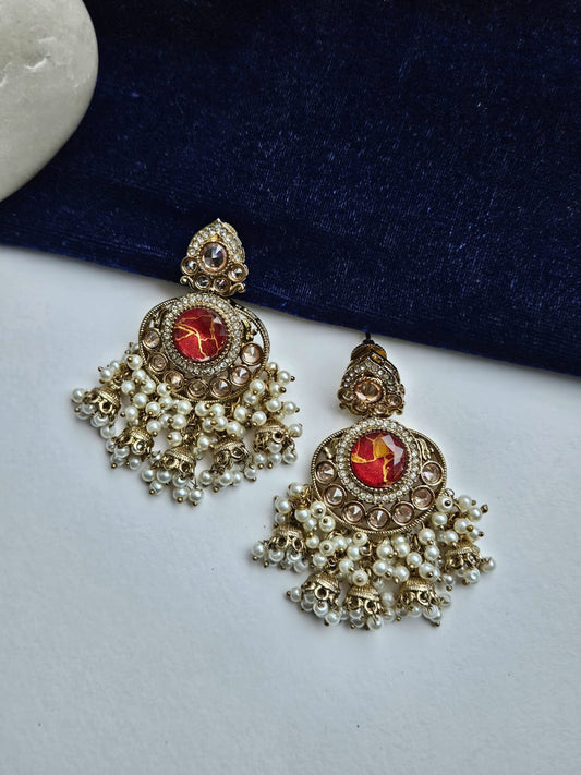 Royal Meenakari Earrings with Pearl Jhumka Drops