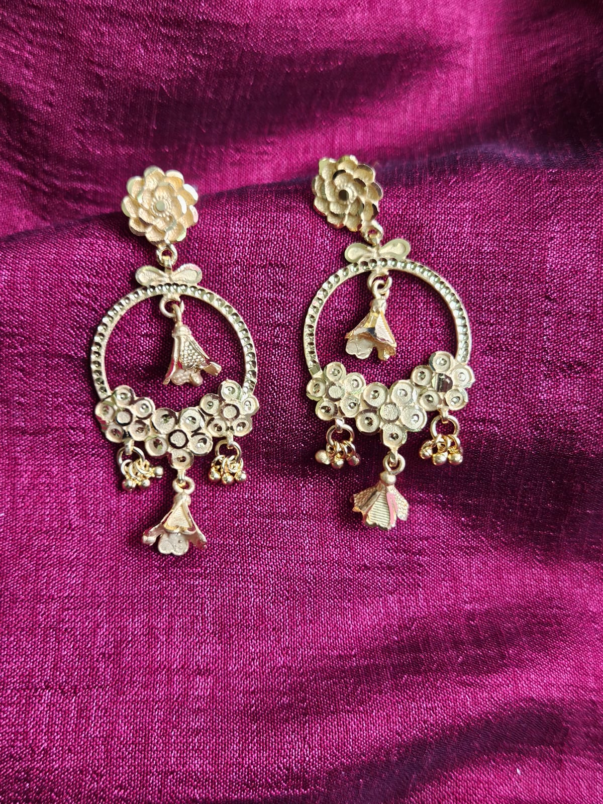 Golden Ornate Floral Hoop Earrings