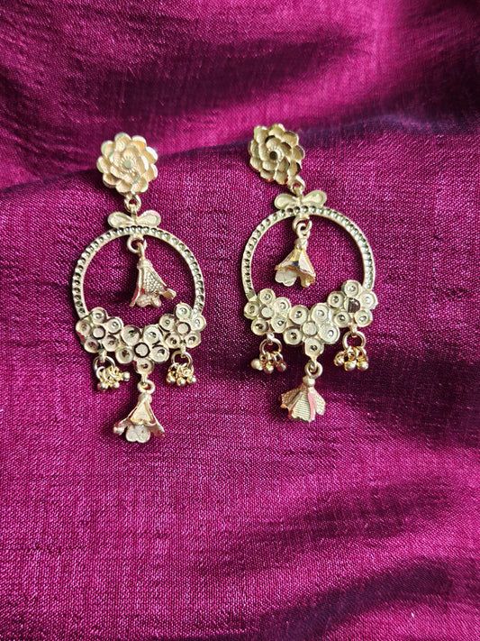 Golden Ornate Floral Hoop Earrings