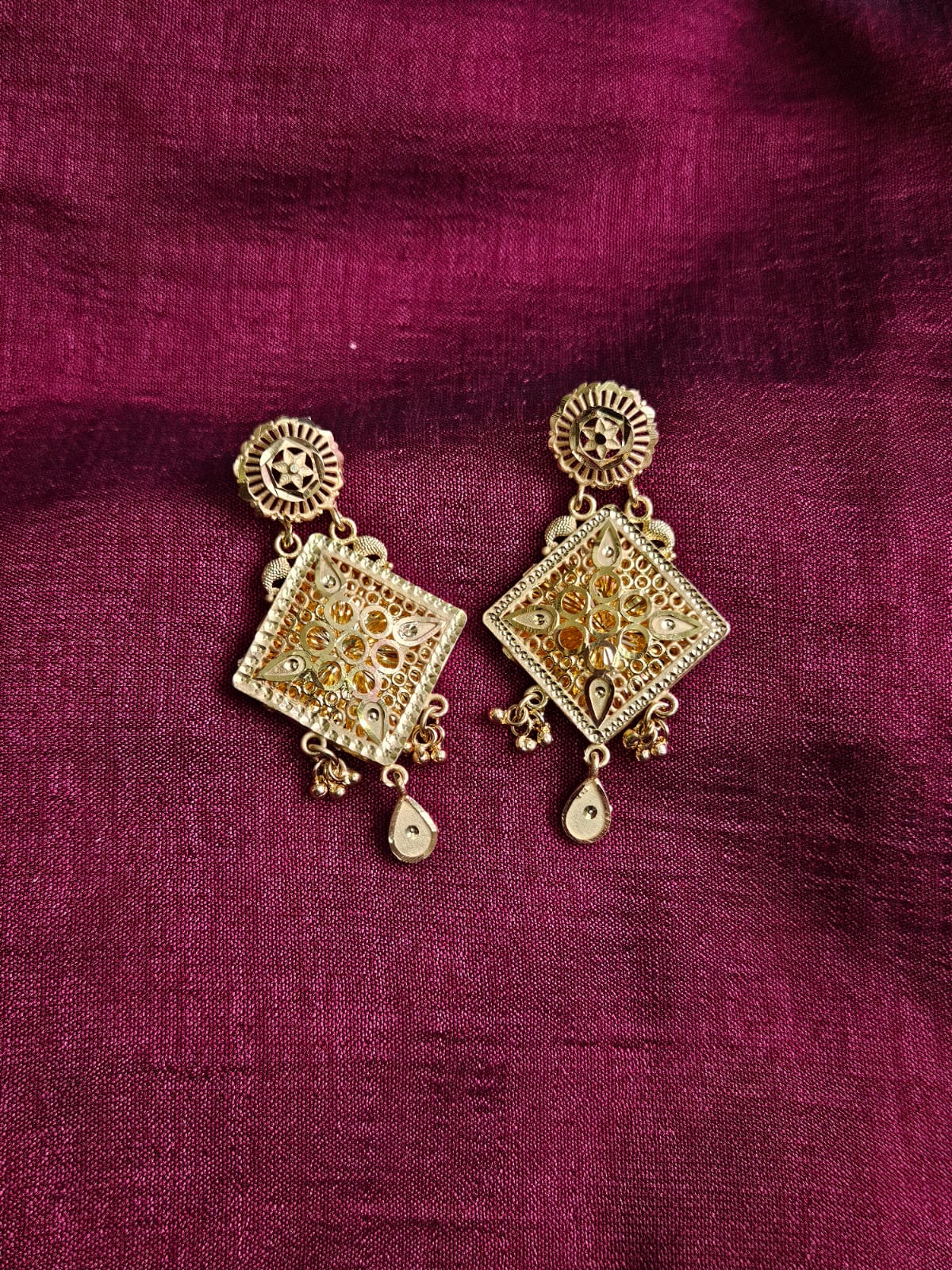 Golden Diamond-Shaped Dangler Earrings