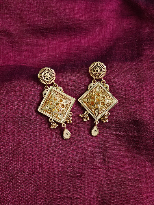 Golden Diamond-Shaped Dangler Earrings