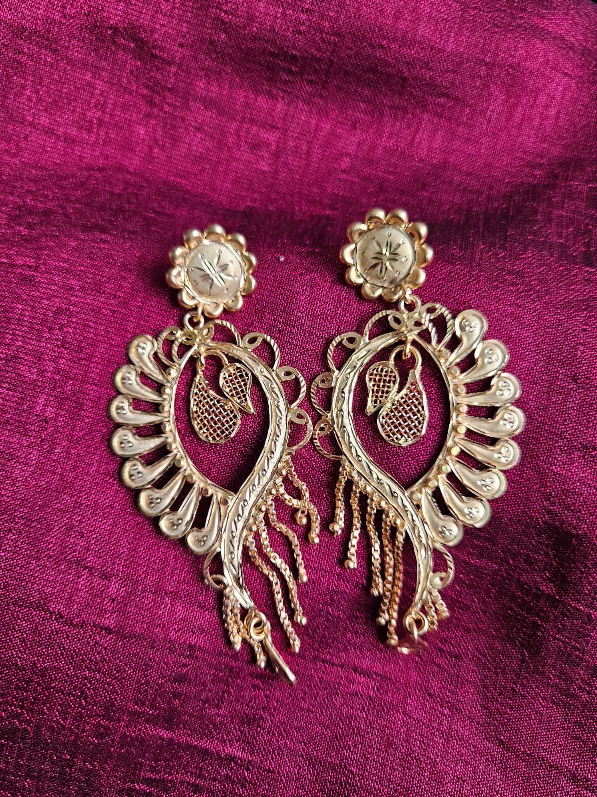 Golden Peacock-Inspired Dangler Earrings