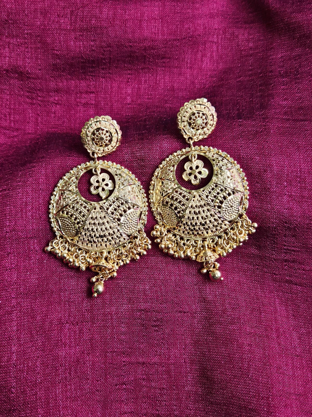 Golden Grand Circular Jhumka Earrings