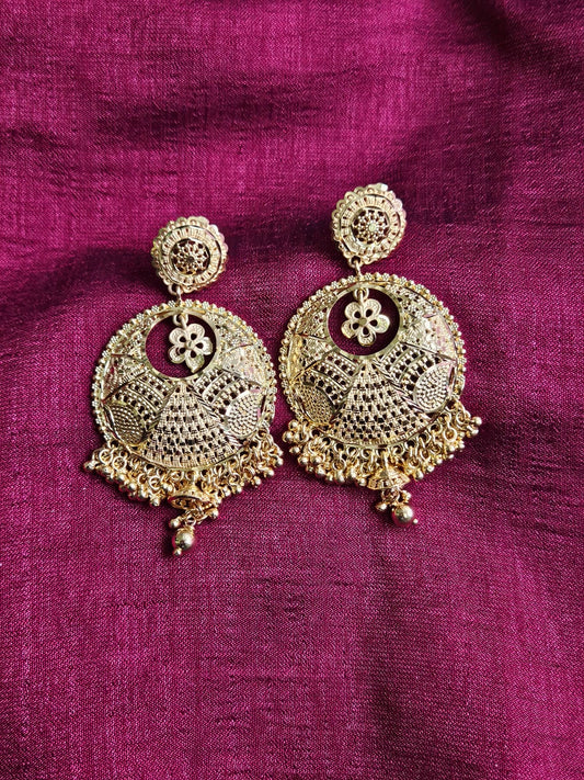 Golden Grand Circular Jhumka Earrings