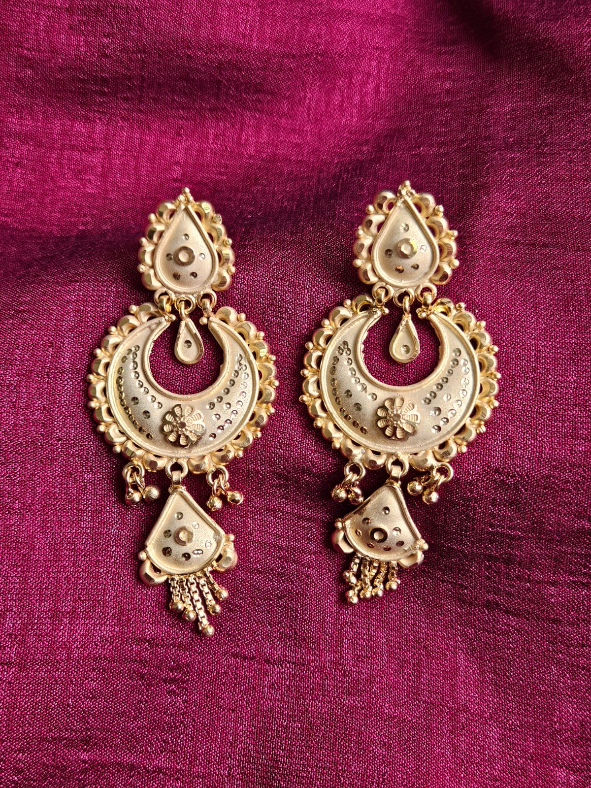 Golden Ornate Crescent Moon Earrings