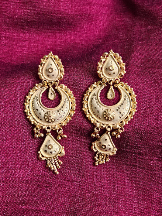 Golden Ornate Crescent Moon Earrings