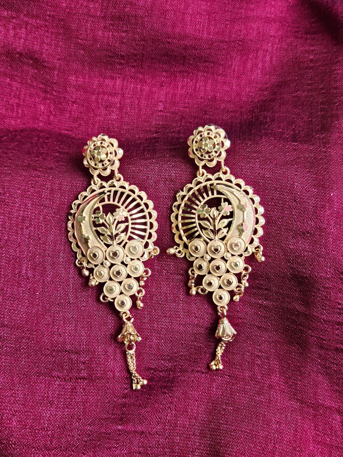 Golden Ornate Floral Dangler Earrings