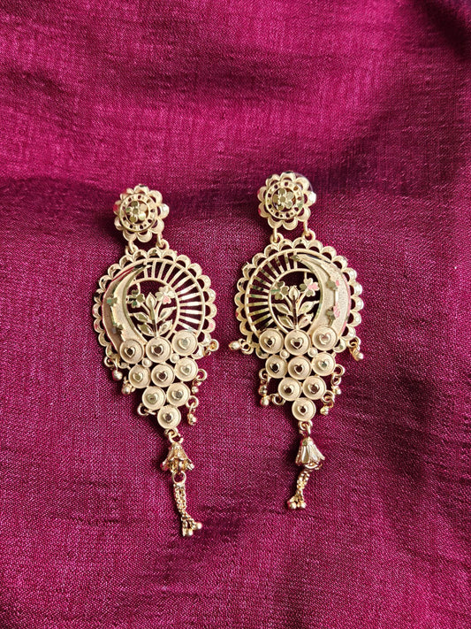 Golden Ornate Floral Dangler Earrings
